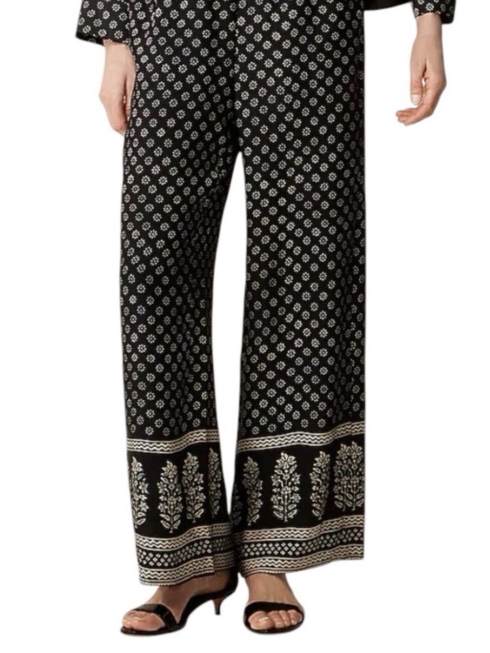 NWT J Crew Stratus Pant in Black and Cream Block Print